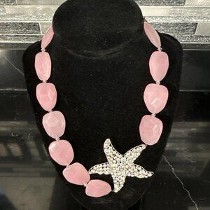 JoJo Pink Lucite Star Rhinestone Statement Necklace
